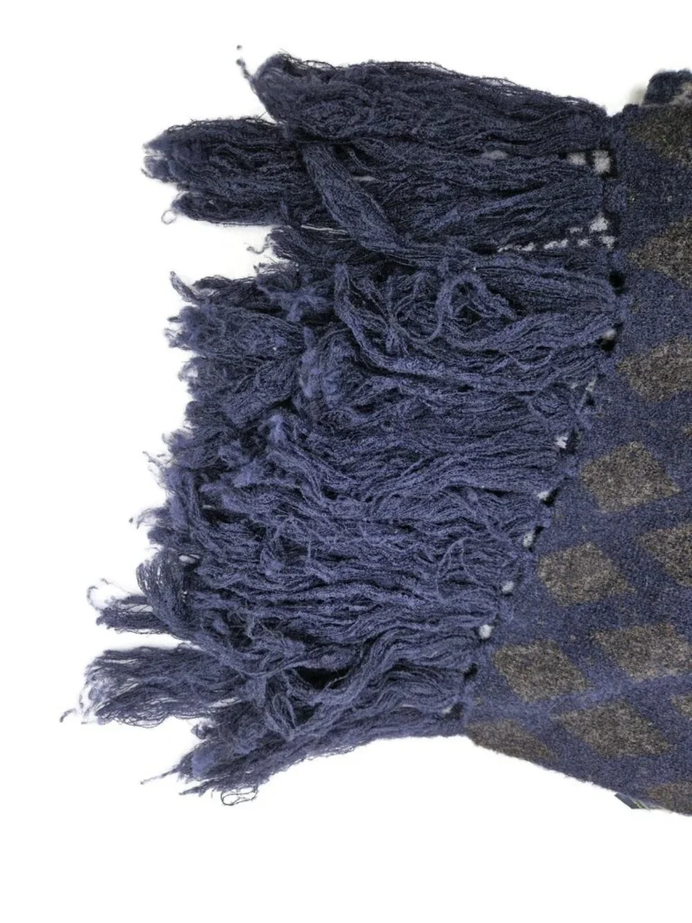 ETRO Italy Wool Blend Scarf Shawl Blue Paisley Geometric Tassel Fringe Blue Grey
